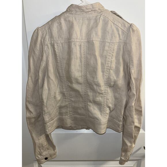 H&M Womens Jacket Moto Style Size 10 Beige Linen Cotton Blend Zip Pockets - Picture 5 of 6